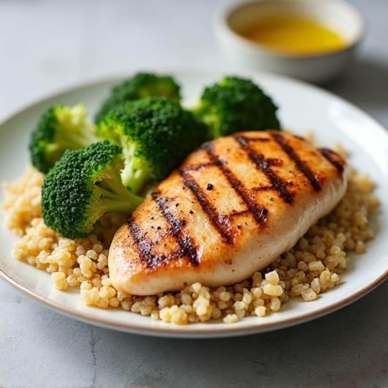 Grilled Chicken Breast with Quinoa and Steamed Broccoli