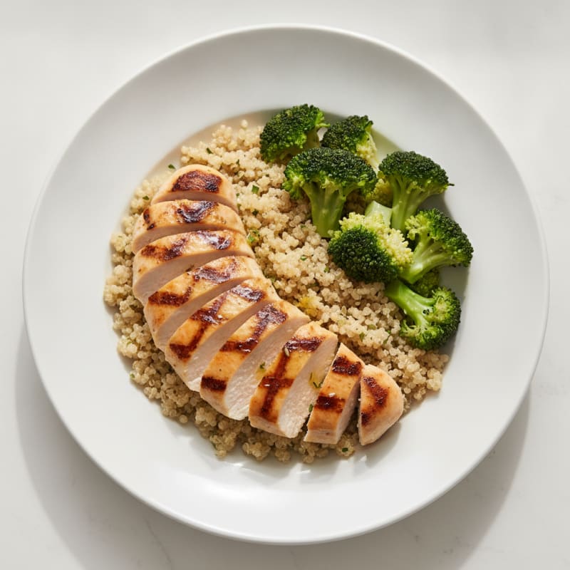 Grilled Chicken Breast with Quinoa and Steamed Broccoli