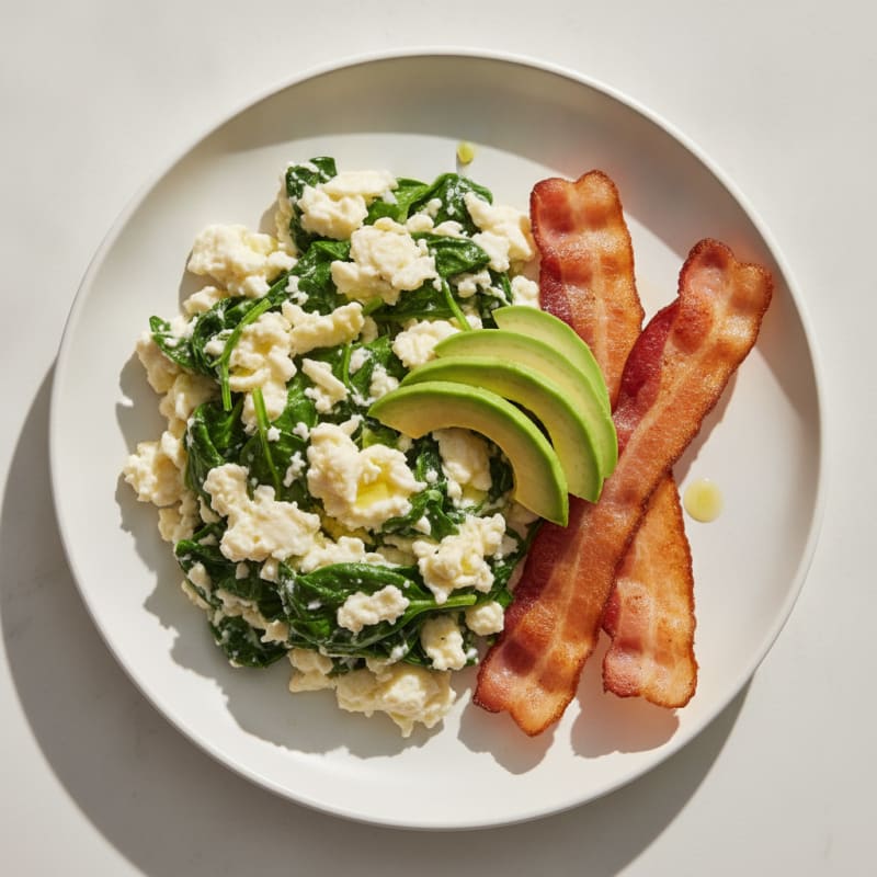 Egg White Spinach Scramble with Turkey Bacon