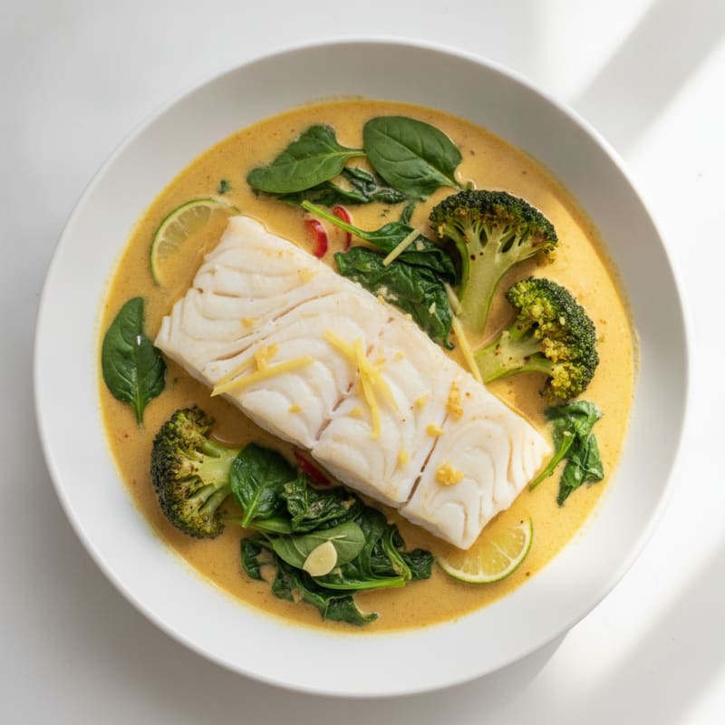 Coconut Fish with Thai Spinach and Broccoli