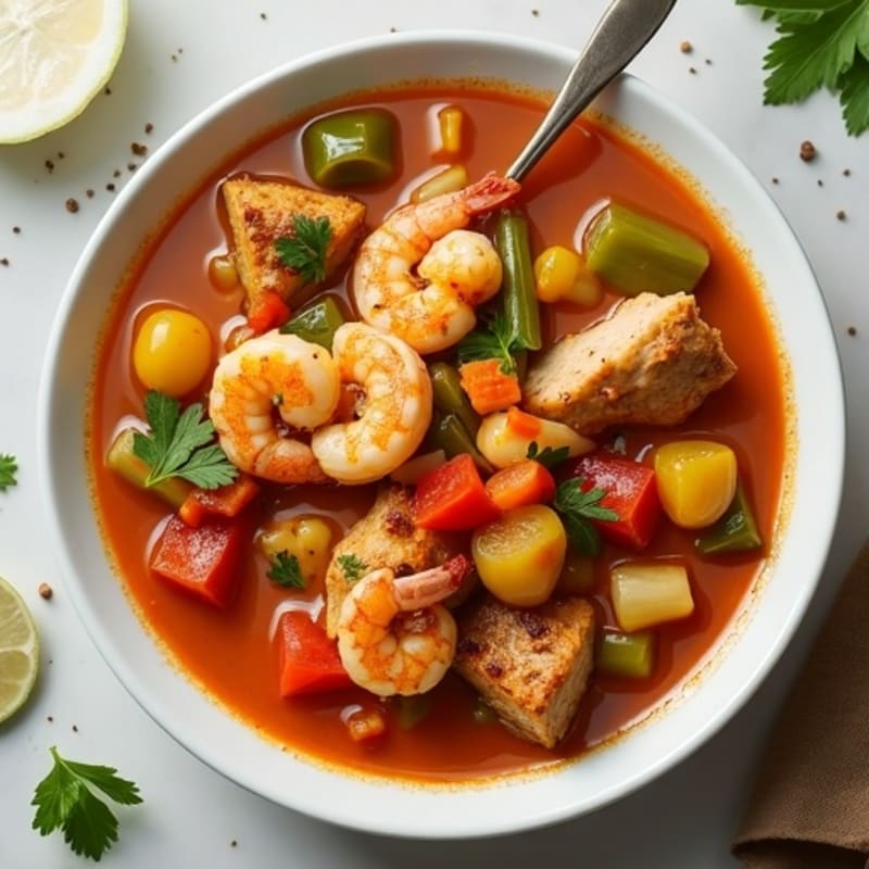 Spicy Chicken and Shrimp Gumbo with Hearty Vegetables