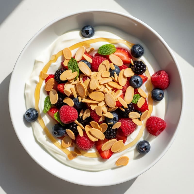 Greek Yogurt Protein Parfait with Mixed Berries and Almonds