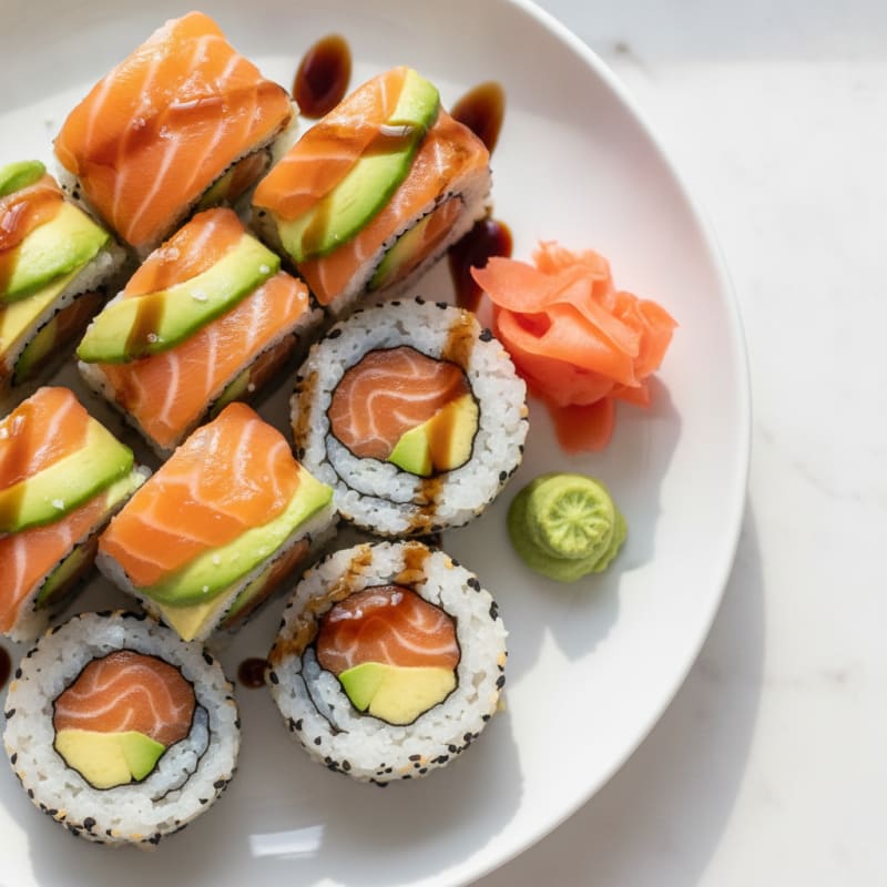 Fresh Salmon and Avocado Sushi Rolls