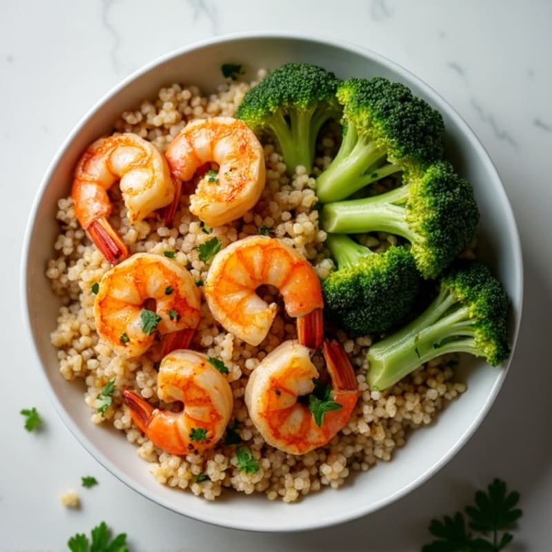 Grilled Lemon-Garlic Shrimp Bowl with Quinoa and Roasted Broccoli