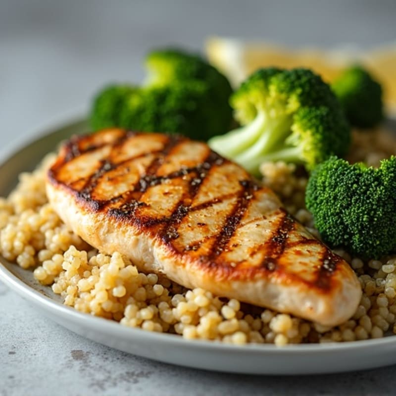 Grilled Chicken Breast with Quinoa and Roasted Broccoli