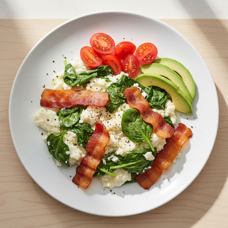 Egg White Spinach Scramble with Turkey Bacon