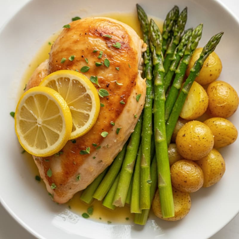Lemon Herb Roasted Chicken with Asparagus