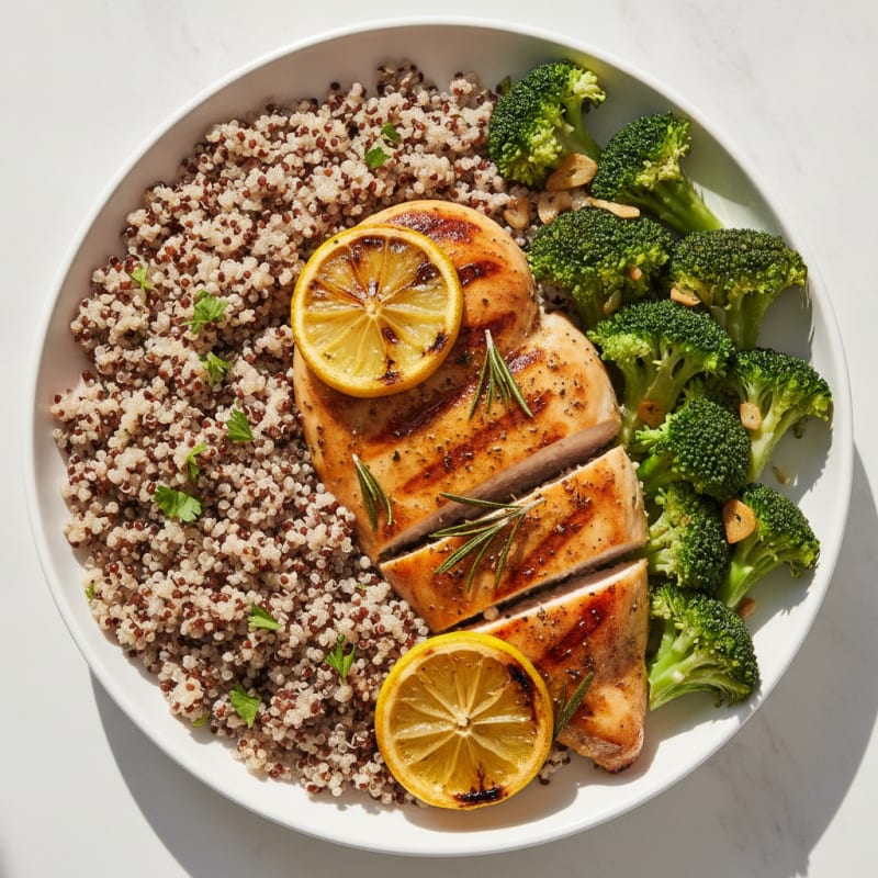 Grilled Chicken Breast with Quinoa and Steamed Broccoli