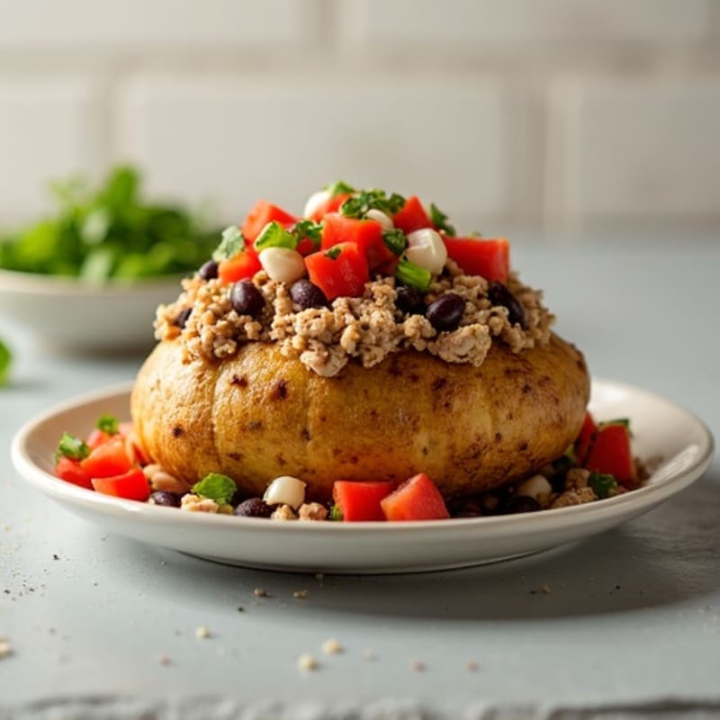 Fluffy Baked Potato with Lean Ground Turkey, Black Beans, and Fresh Salsa