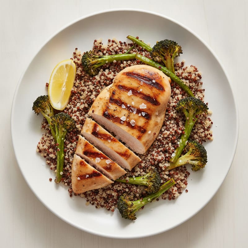Grilled Chicken Breast with Quinoa and Roasted Broccoli