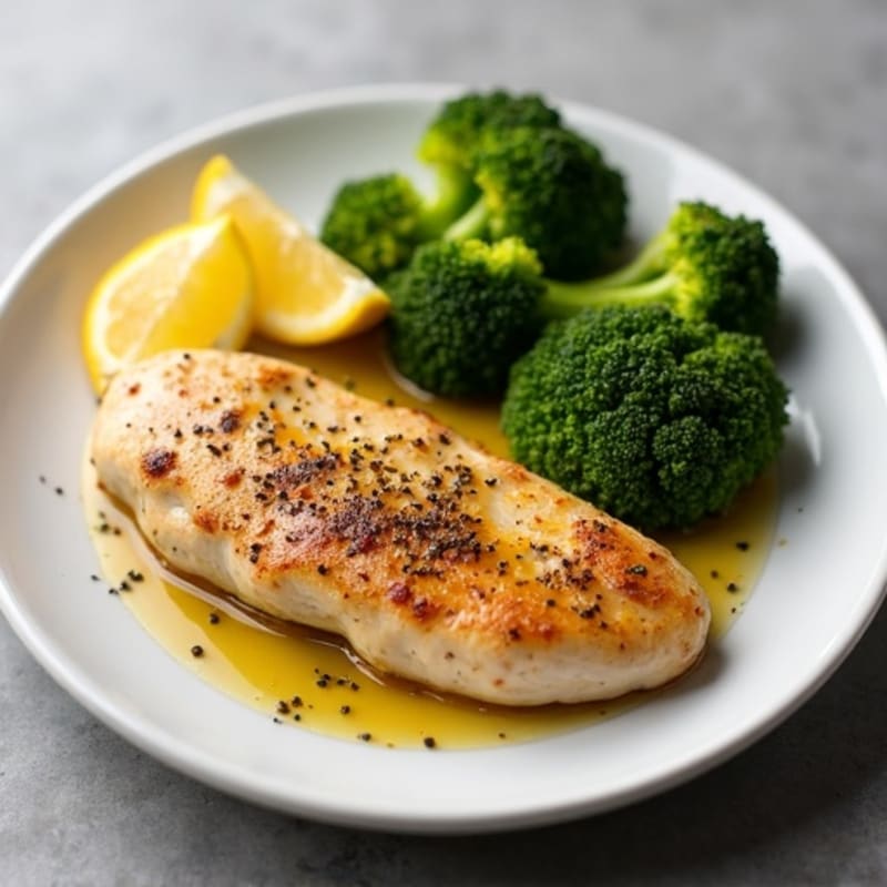 Lemon Garlic Pan-Seared Chicken with Crispy Roasted Broccoli