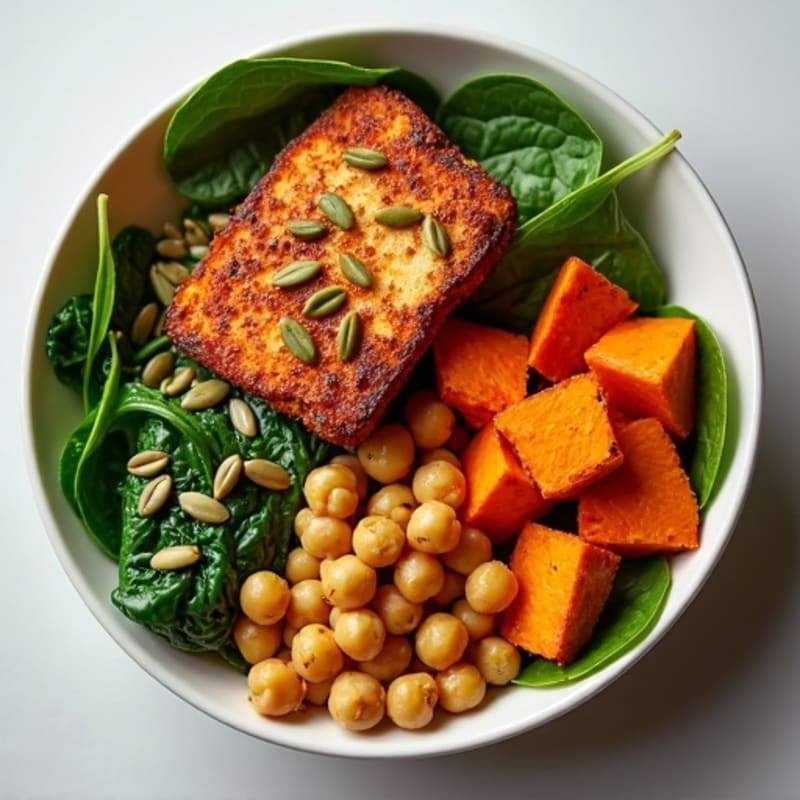Crispy Baked Tofu with Roasted Sweet Potato Bowl