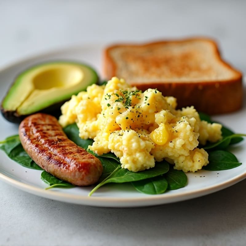 Egg White and Spinach Scramble with Grilled Turkey Sausage