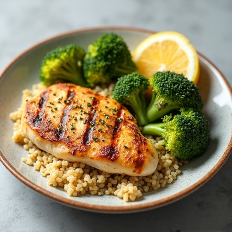 Grilled Lemon Garlic Chicken Breast with Quinoa and Roasted Broccoli