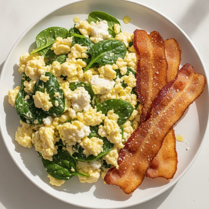 Cottage Cheese Scramble with Spinach and Turkey Bacon