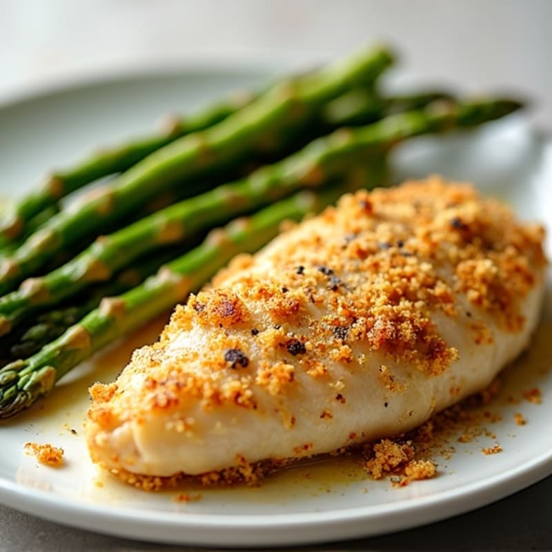 Garlic Parmesan Crusted Chicken with Roasted Asparagus