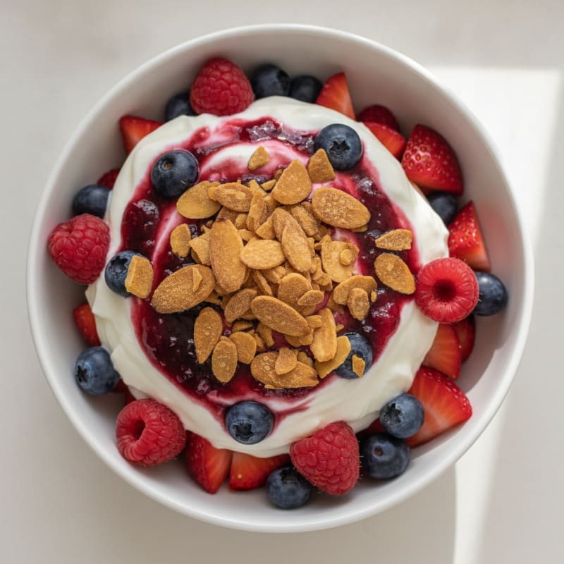 Greek Yogurt Protein Parfait with Mixed Berries and Almonds