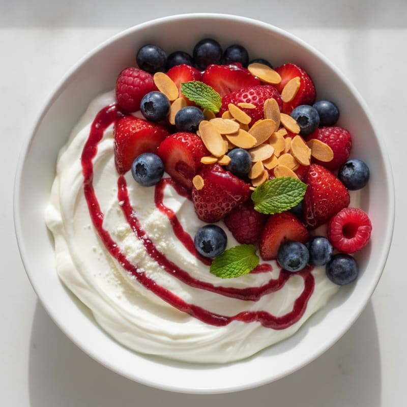 Greek Yogurt Protein Parfait with Mixed Berries and Almonds