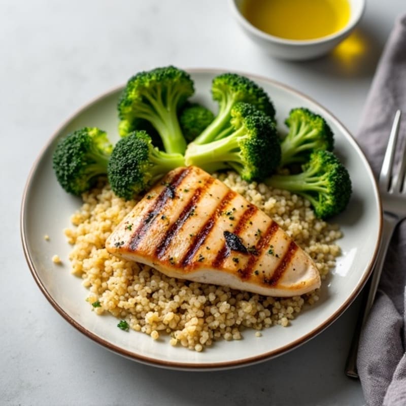 Grilled Chicken Breast with Roasted Broccoli and Quinoa