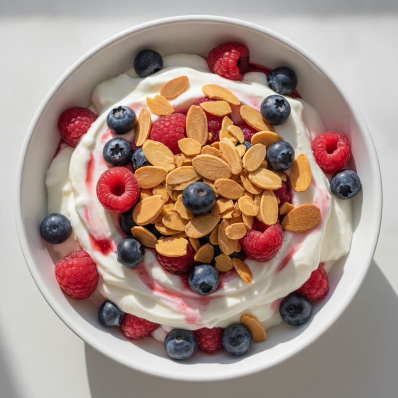 Greek Yogurt Protein Parfait with Mixed Berries and Almonds