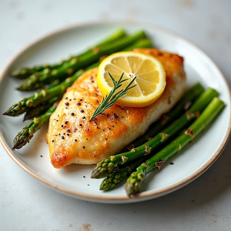 Lemon Garlic Pan-Seared Chicken with Roasted Asparagus