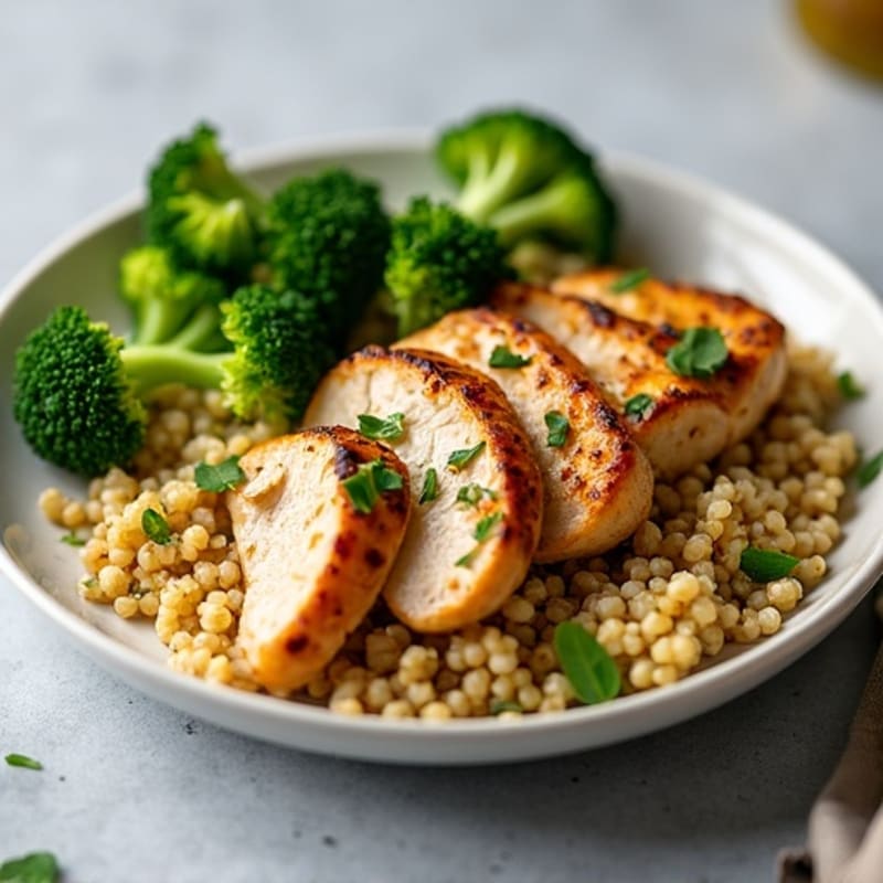 Grilled Chicken Breast with Quinoa and Roasted Broccoli