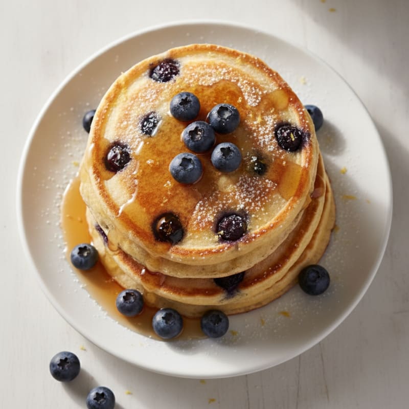 Blueberry Ricotta Pancakes with Maple Syrup