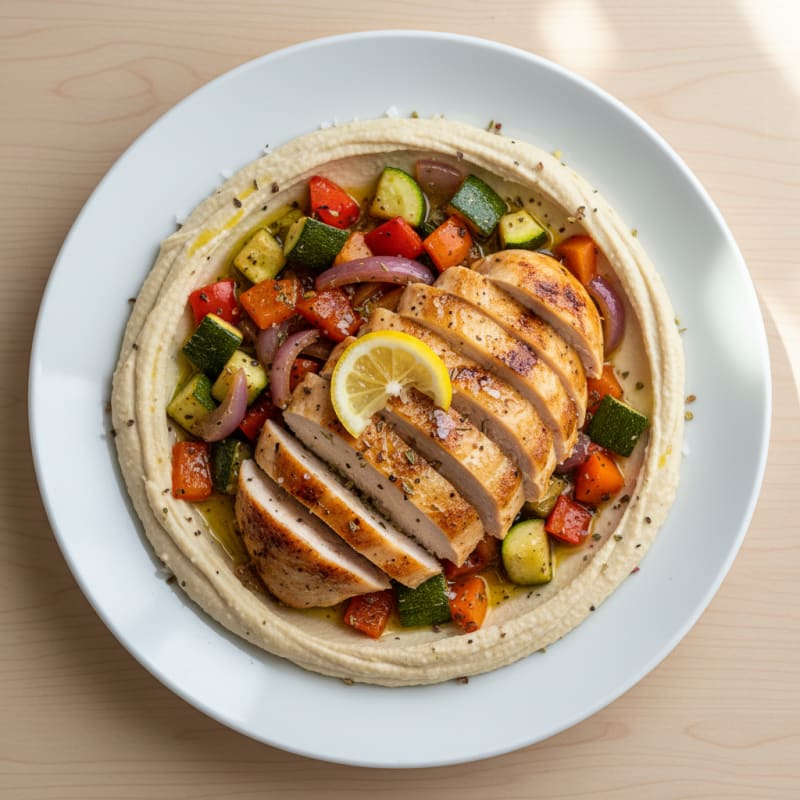 Mediterranean Hummus Platter with Roasted Chicken