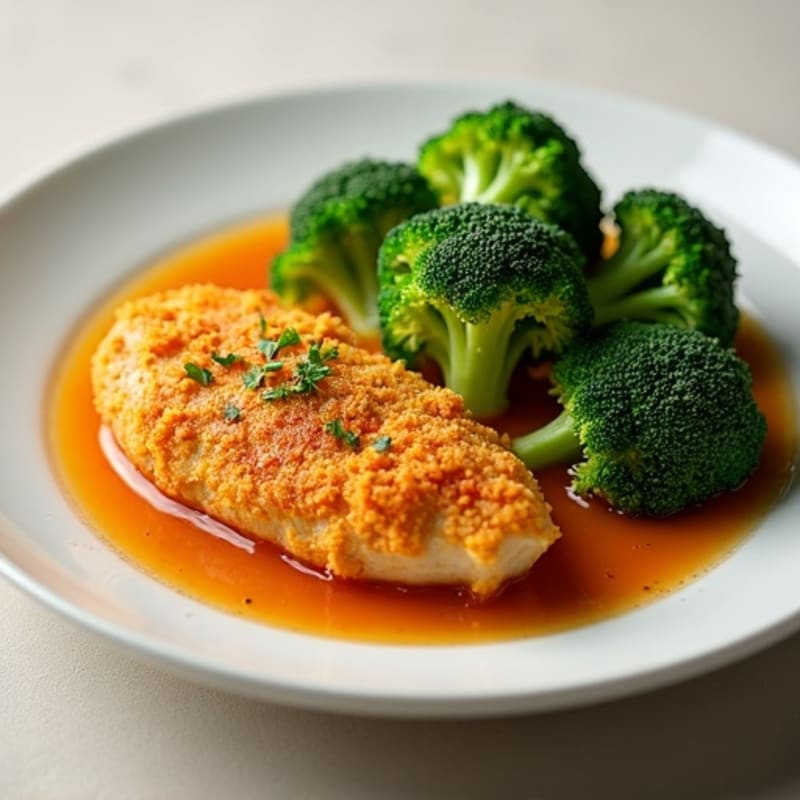 Crispy Baked Orange Chicken with Steamed Broccoli
