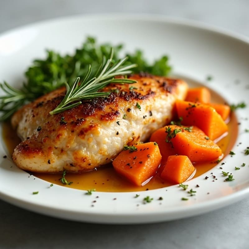 Herb-Roasted Chicken with Maple-Glazed Sweet Potatoes