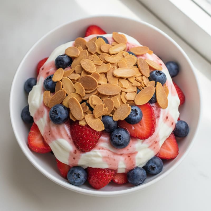 Greek Yogurt Protein Parfait with Mixed Berries and Almonds