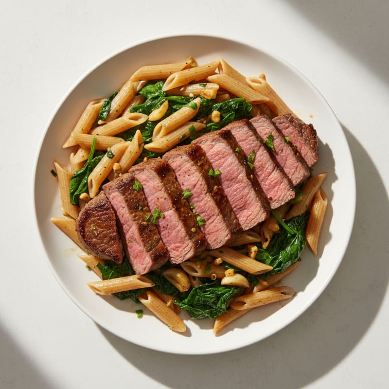 Seared Steak with Roasted Garlic Pasta