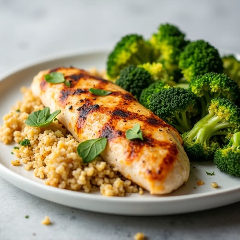 Grilled Chicken Breast with Quinoa and Steamed Broccoli