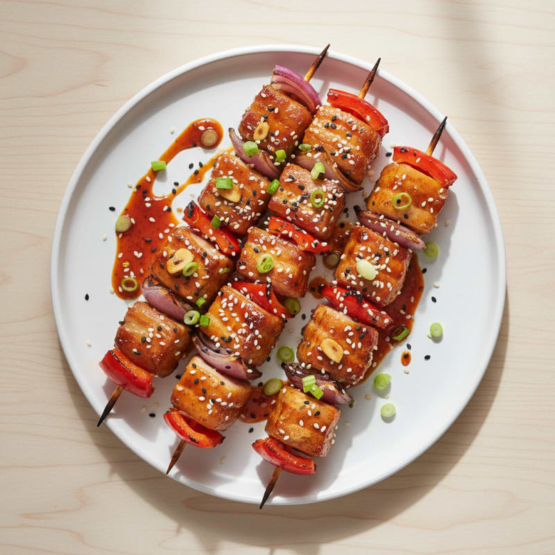Spicy Gochujang Pork Belly Skewers