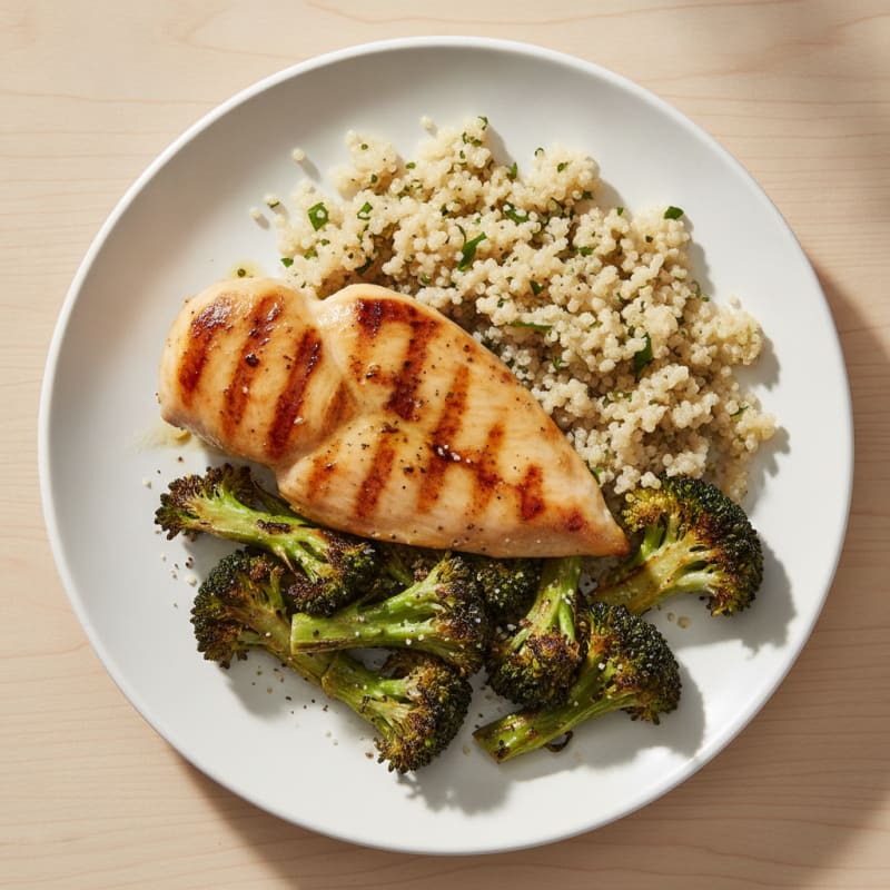 Grilled Chicken Breast with Quinoa and Roasted Broccoli