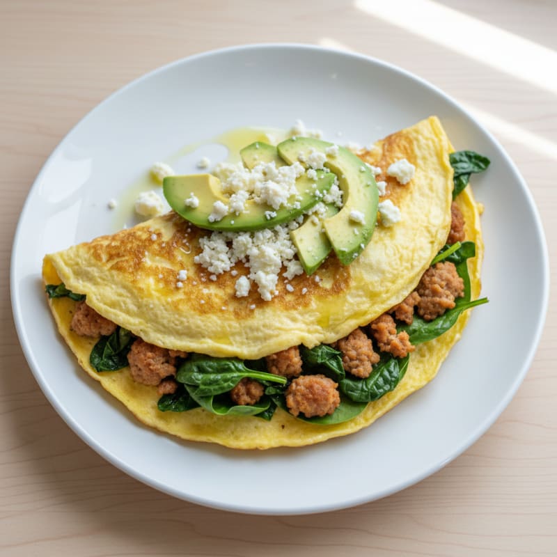 Egg White Spinach Omelette with Turkey Sausage