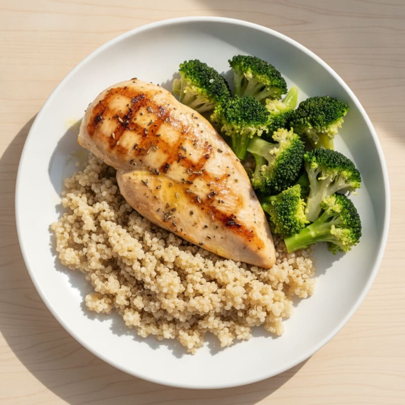 Grilled Chicken Breast with Quinoa and Steamed Broccoli