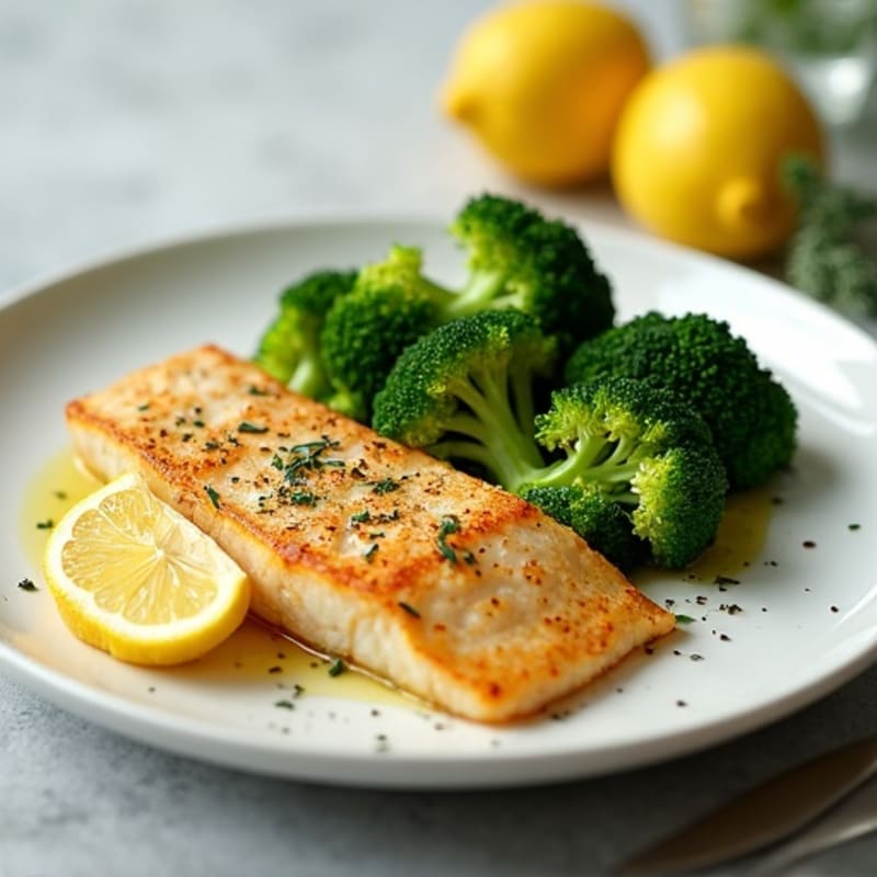 Seared Tilapia with Steamed Broccoli and Lemon