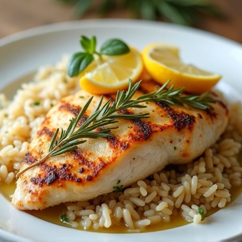 Roasted Lemon Herb Chicken with Fluffy Rice Pilaf