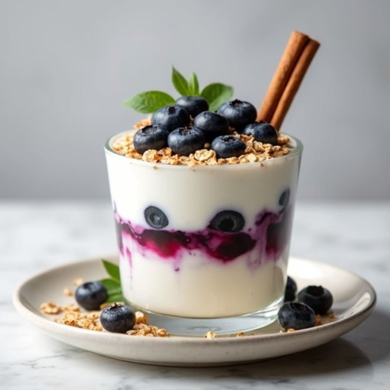Cottage Cheese Yogurt Parfait with Blueberries and Protein Crunch