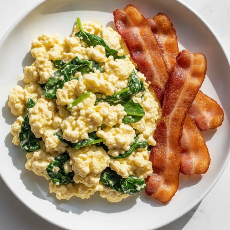 Cottage Cheese Scramble with Spinach and Turkey Bacon