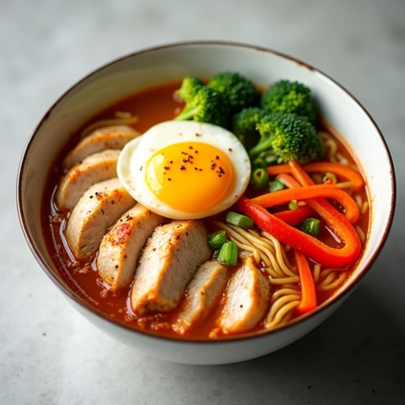 Spicy Sriracha Chicken Ramen with Fresh Vegetables