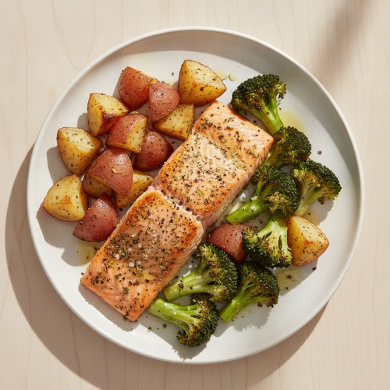 Herb-Roasted Salmon with Potatoes and Broccoli