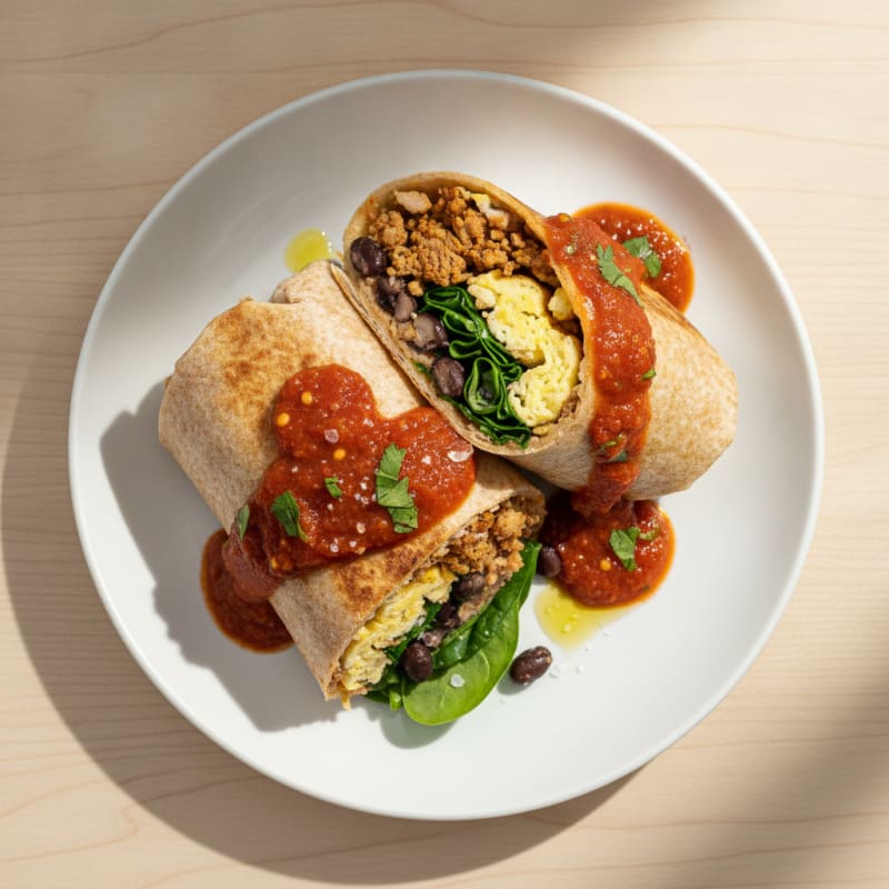 Loaded Breakfast Burrito with Salsa Roja