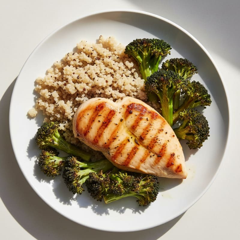 Grilled Chicken Breast with Quinoa and Roasted Broccoli