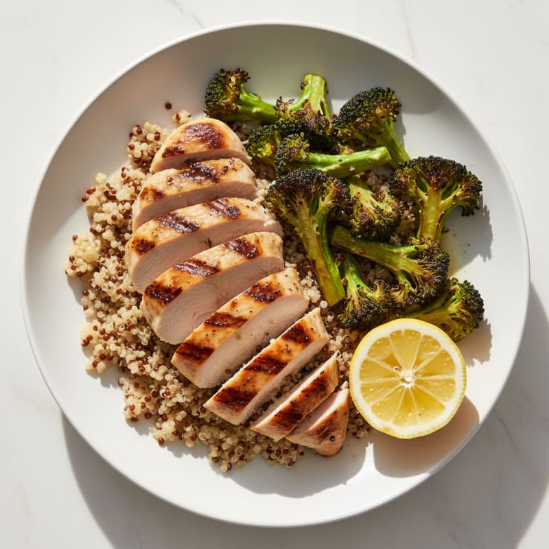 Grilled Chicken Breast with Quinoa and Roasted Broccoli