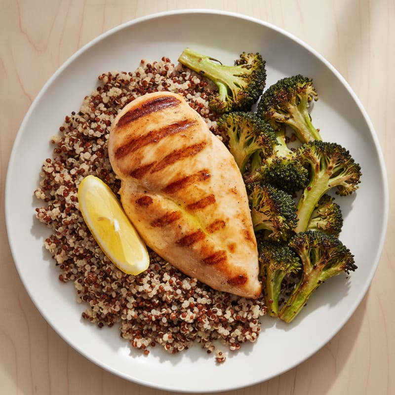 Grilled Chicken Breast with Quinoa and Roasted Broccoli