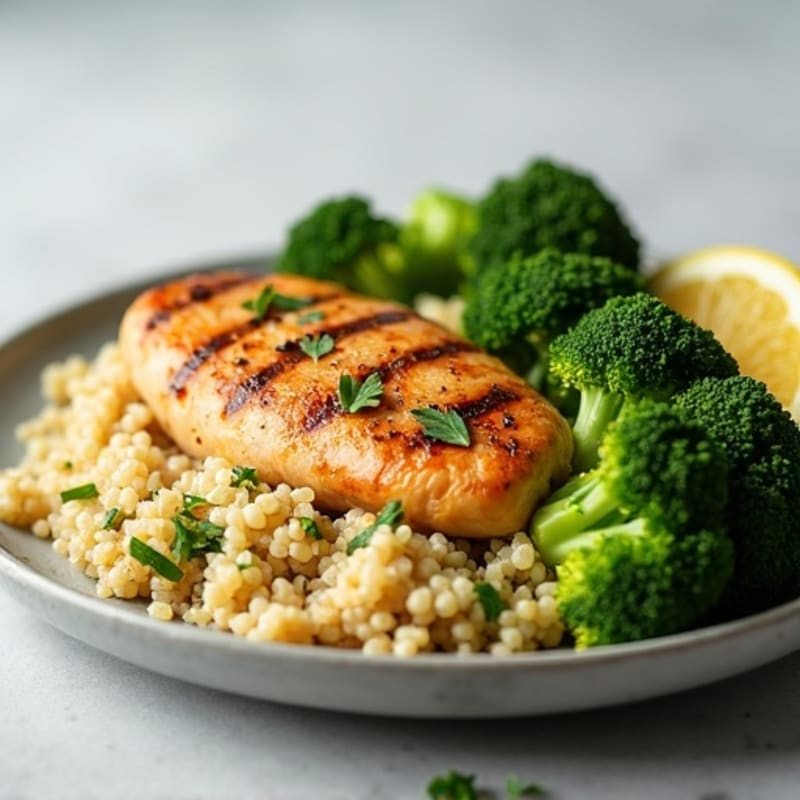 Grilled Chicken Breast with Quinoa and Roasted Broccoli