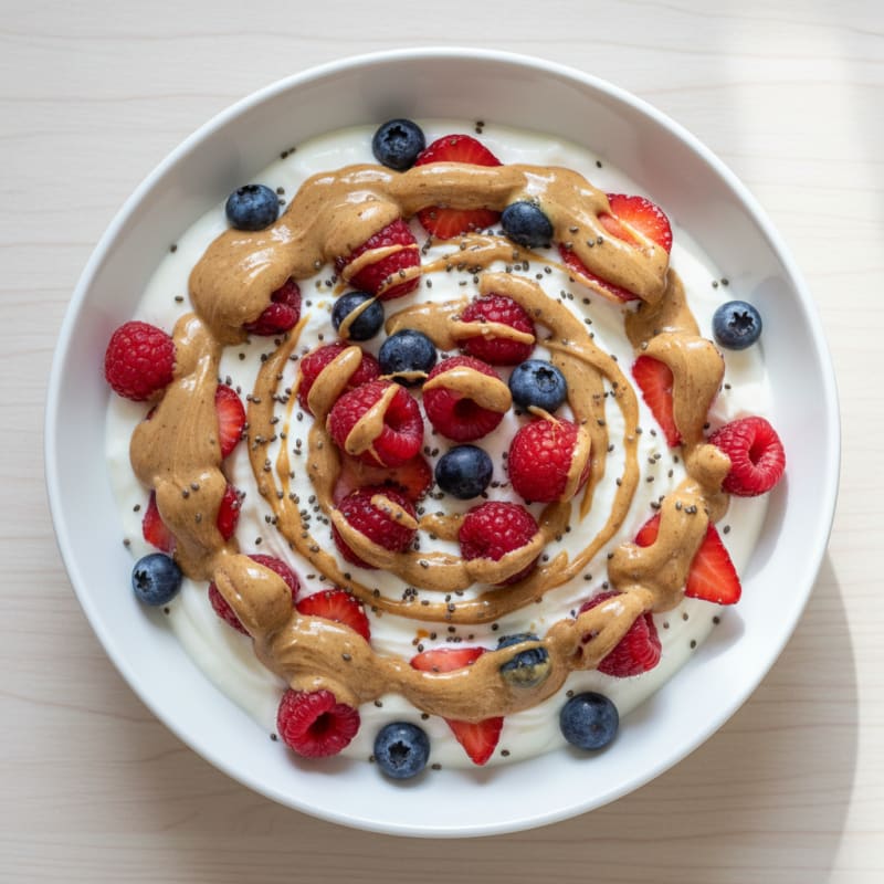 Greek Yogurt Protein Parfait with Mixed Berries and Almond Butter