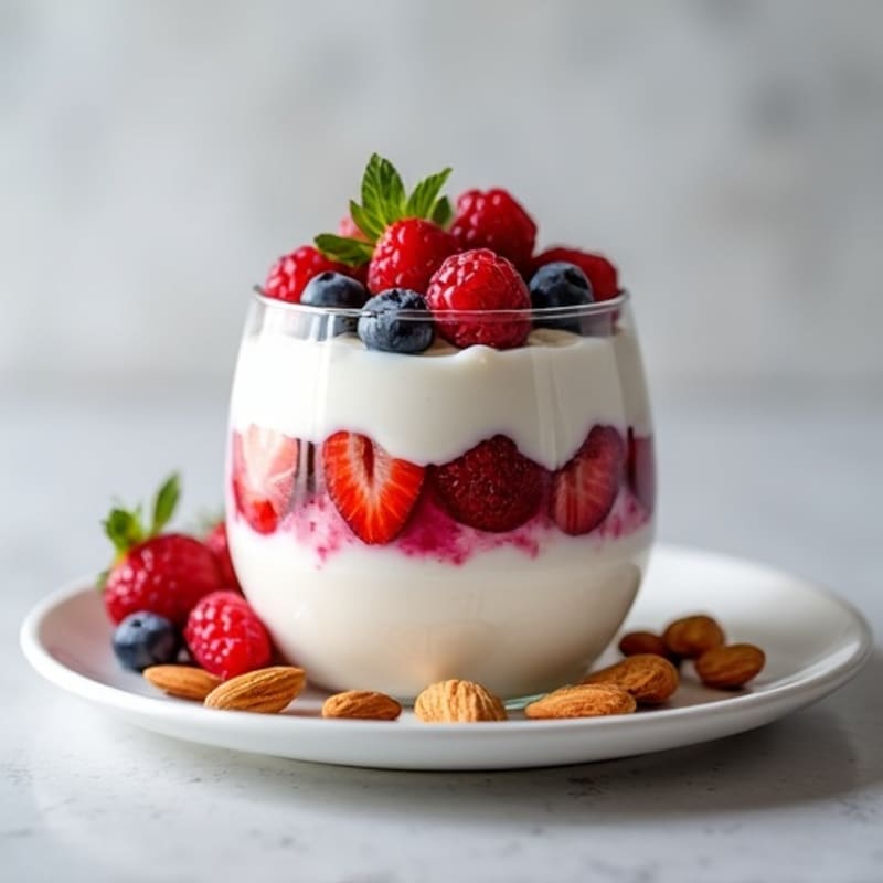 Greek Yogurt Protein Parfait with Mixed Berries and Almonds